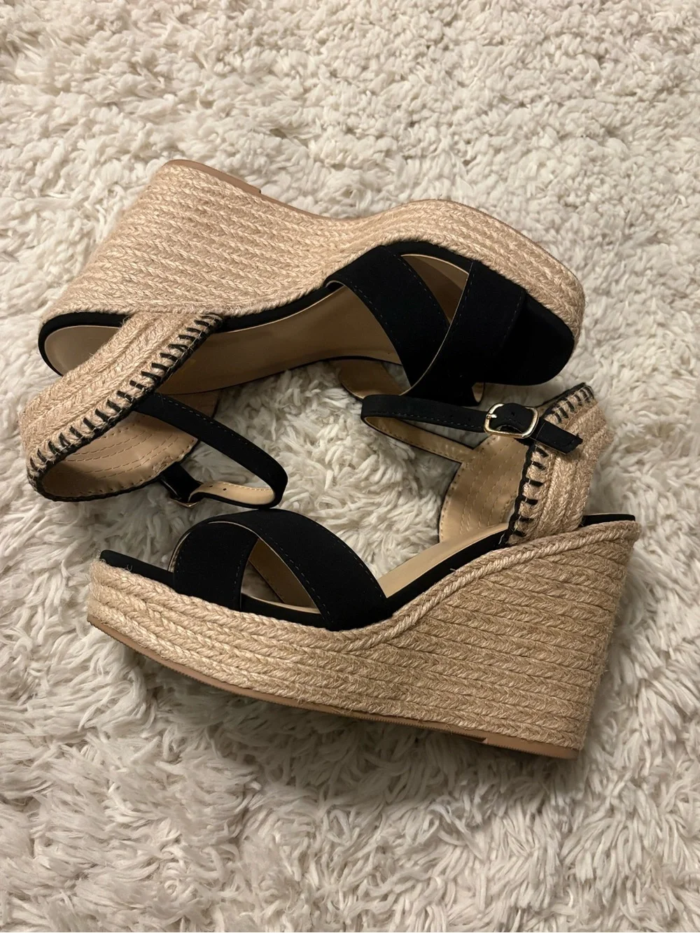 Y-Not Lorita Black Crisscross Ankle Strap Wedge Sandals